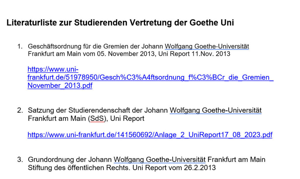 Literaturliste Asta Goethe Uni